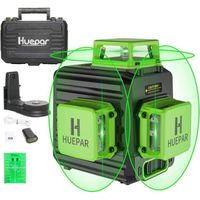 Huepar Niveau Laser Vert à 3x360 avec Batterie Li-ion Rechargeable Auto-nivellement Port de Charge de Type-C et Étui