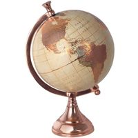 Globe Terrestre - Decoration - Pied cuivre - Beige - 33 x 22 x 20 cm