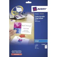 Avery C3202810 80 cartes de visite à bords lisses Recto Brillant - Verso aspect mat 250 g-m² pour imprimantes jet d'encre 85  273