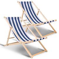 Izrielar Chaise longue pivotante pliante Chaise longue de plage Chaise en bois Bleu blanc 2X CHAISE LONGUE