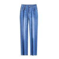 Jeans Femme Léger Coupe Droite Casual Stretch Taille Haute Slim Fit