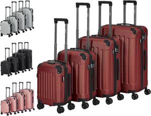 SET DE VALISES AREBOS Lot de 4 valises de Voyage I Coque Rigide en ABS I Set de valises à roulettes I Roues à 360° I S-M-L-XL | Rouge