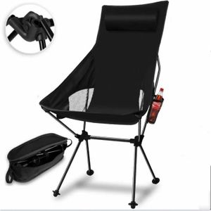 CHAISE DE CAMPING Noir étendu - Chaise de camping pliante ultra-légè