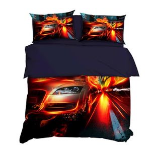 SmoIocn Housse De Couette 220 X 230 Cm +2 Taie DOreillerpaysage De Voiture De Sport Rouge Piste Brumeuse Prairie Alpine Ensemble De Literie Pour Enfants Gar/çons Et Filles Parure De Lit 3 Personnes