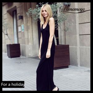 Robe De Plage Dos Nu Robe Longue Sans Manches Noir Achat