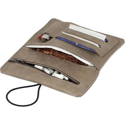 Blague à Tabac En Cuir Marron - 15.5x5.5cm - Multicompartiments - Portable Avec Fermeture Magnétique