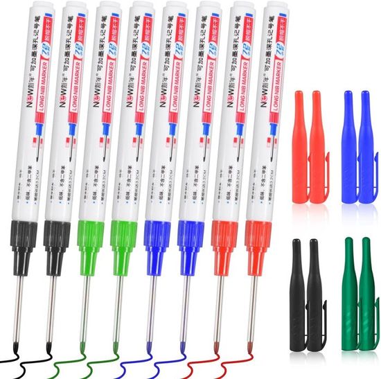 Lot De 10 Marqueurs Profonds à Pointe Longue - Encre Imperméable, Pointe 20 Mm, Largeur 1.5 Mm - Pour Menuiserie, Bricolage, Marquage Sur Bois, Métal