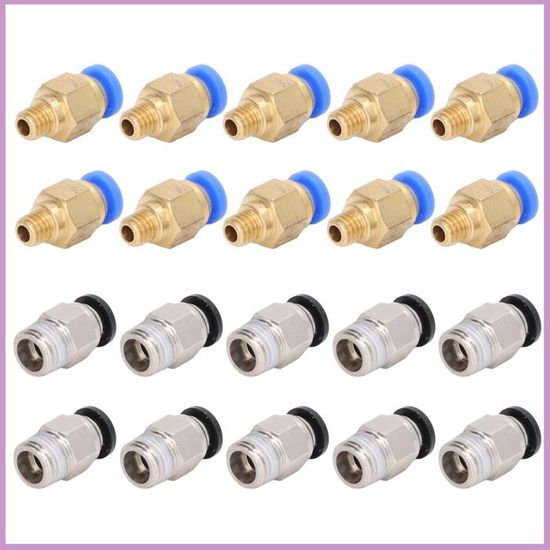 Connecteurs PC4-M6 Imprimante 3D QitinDasen 20 Connecteurs Pneumatiques PC4- M6 - Pour Imprimantes 3D - Filetage M6, Tube 4mm - Doré/Bleu Composant Impression 3D