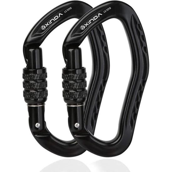 SOB Mousqueton Escalade Clips de Mousqueton à Verrouillage Automatique Aluminium Mousquetons Robustes pour Escalade, Descente en Rappel, 28 KN, Certification CE 2 Pièces