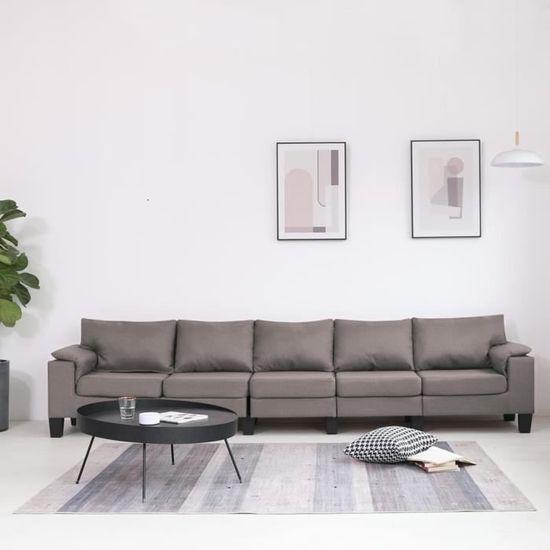 Canapé droit fixe 5 places Moderne Sofa Divan Canapé de relaxation Taupe - Tissu