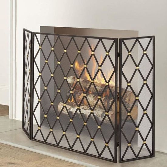 Pare-étincelles Fire Vida Denton 3 Panneaux Étain - Écran De Cheminée Élégant Et Pliable