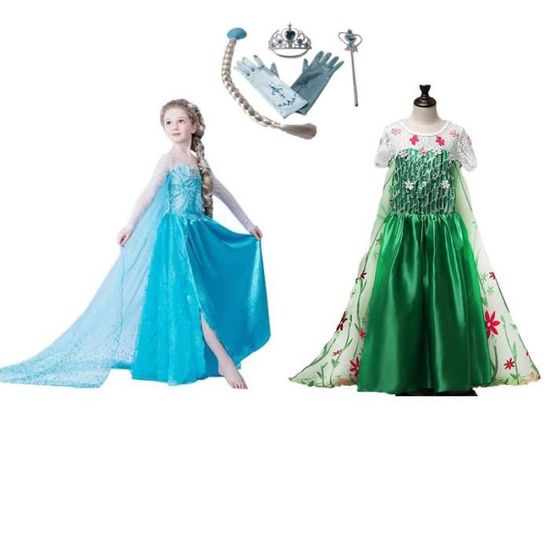 Offre duo robe elsa + robe anna pour amoureux de la reine des neiges déguisement parfaite