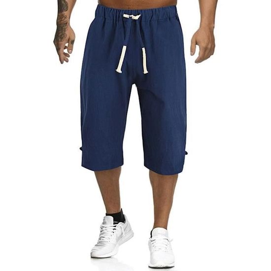 Short Sport Homme IClosam 100% Coton - Bermuda Respirant Casual Avec Cordon Ajustable