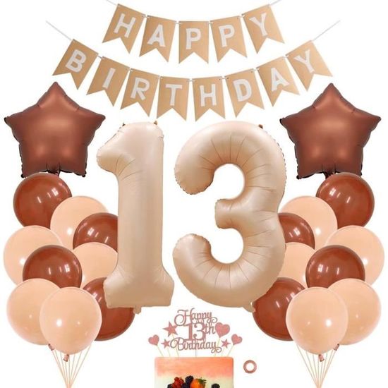 Ballons Chiffre 13 + Guirlande Happy Birthday + Bannière Ballon En Aluminium 13 Ans Décoration D'anniversaire Pour Fille Garçon 13 Ans Décoration