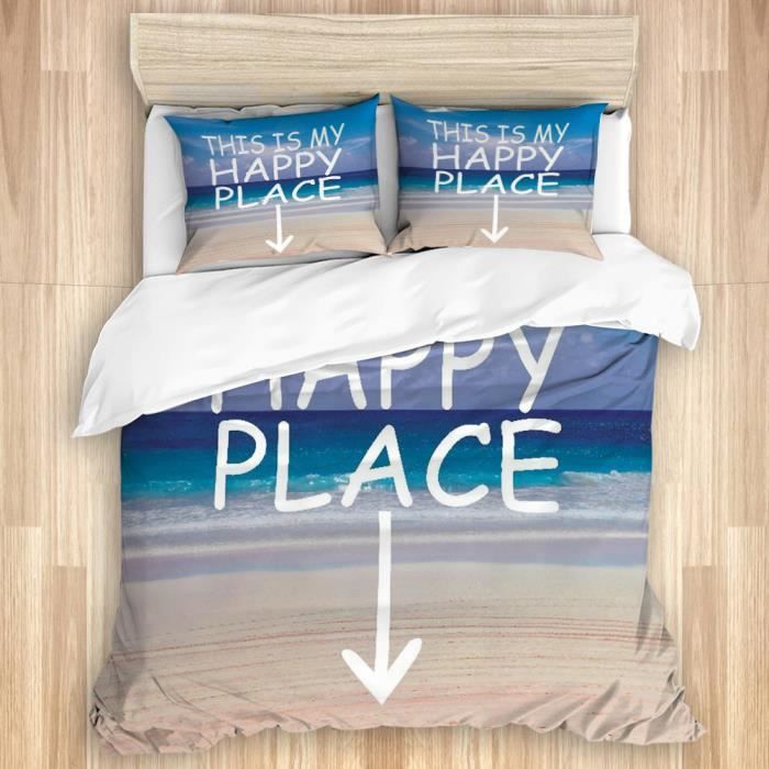 Parure De Couette Citation C Est Mon Endroit Heureux Impression 1 Housse De Couette 140x0cm 2 Taies D Oreillers 50x75cm Cdiscount Maison