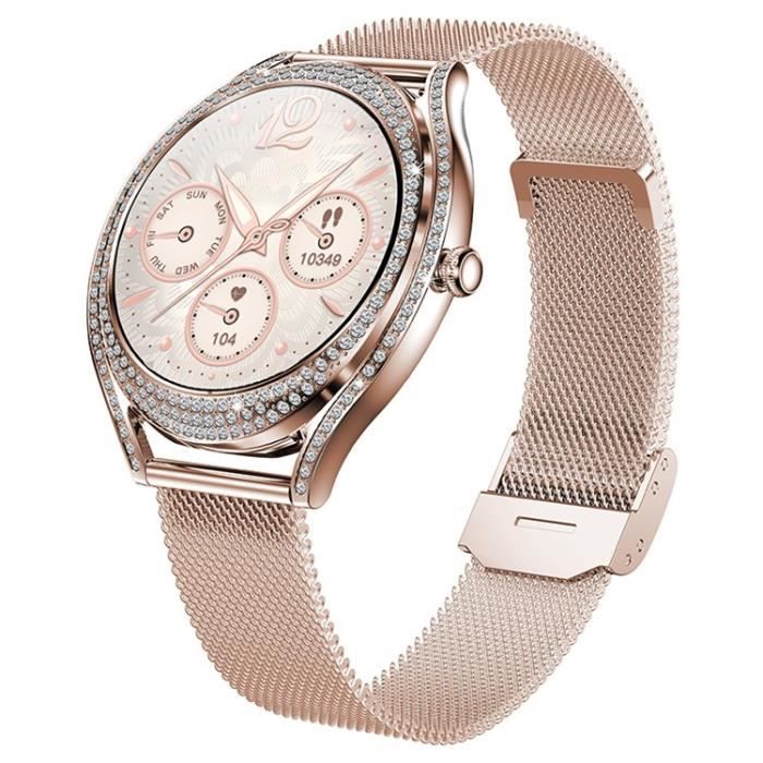 Montre Connectée Femme Rose Or, Sport Smartwatch Bracelet Connectée étanche Cardiofréquencemètre Calorie Montre pour Android iPhone