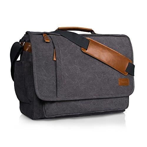 Estarer Sac Ordinateur Portable 15.6 Pouces Homme Canevas Rétro Sacoche Messenger Bandoulière Porte Documents pour T MBM0166d