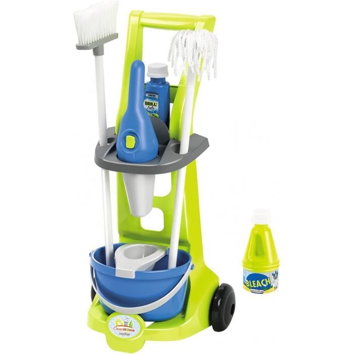 Jouets Ecoiffier - 1769 - Chariot De Ménage Pour Enfants Cleanhome Avec Balai Espagnol, Seau Équipé D’Une Essoreuse, Balai, Aspirate