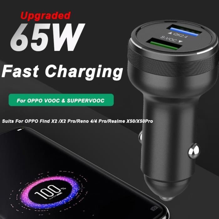 Amélioré 65W SUPERVOOC 2.0 Voiture Chargeur De Voiture Rapide De Charge Type-c Câble Pour OPPO Trouver X2 Pro Reno - Black - JB5284