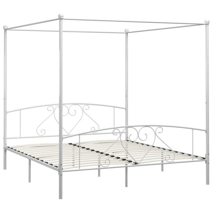 Jardin - Lit adulte à baldaquin - Structure de lit Classique Lit pour 2 personnes Blanc Métal - 180 x 200 cm Style ancien 95048