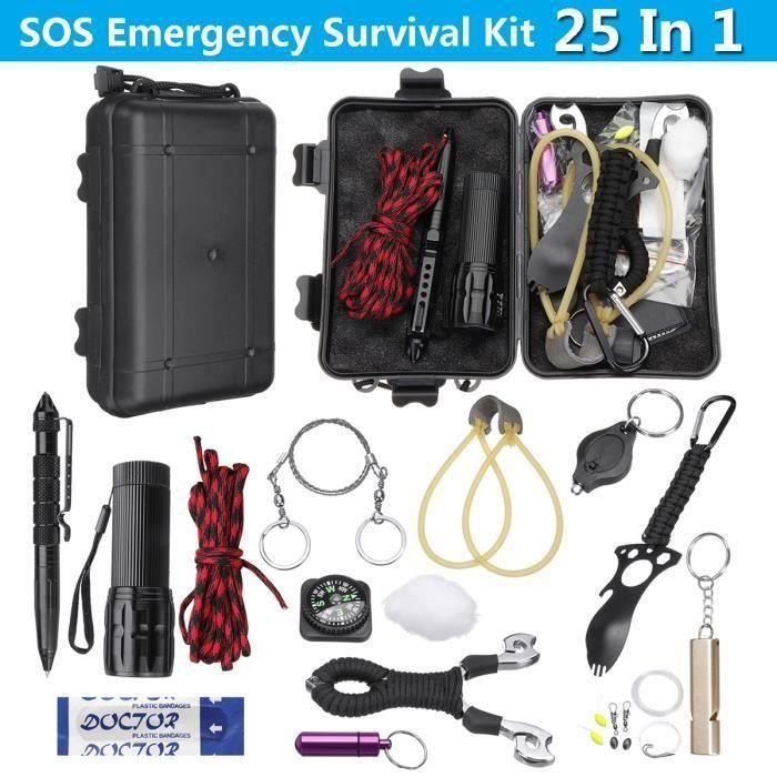 25 pcs Kit de Secours SOS Auto-assistance Survie Extérieure Pêche Aw56459