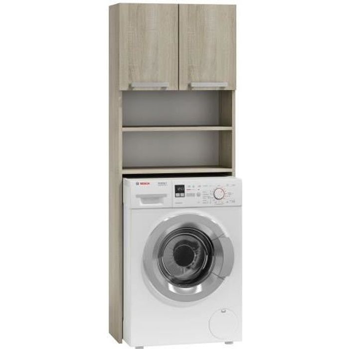 COMO - Meuble pour machine à laver - 64x183x30cm - Rangement espace buanderie lave linge salle de bains - Style moderne - Sonoma
