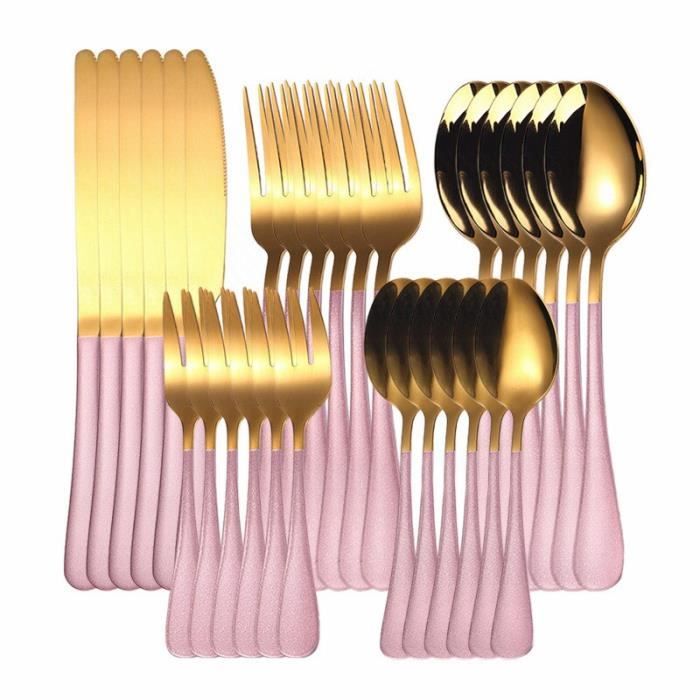 Services de table,Couverts en acier inoxydable,couleur or,vert,service de table de cuisine,cuillère,fourchette - Type pink gold