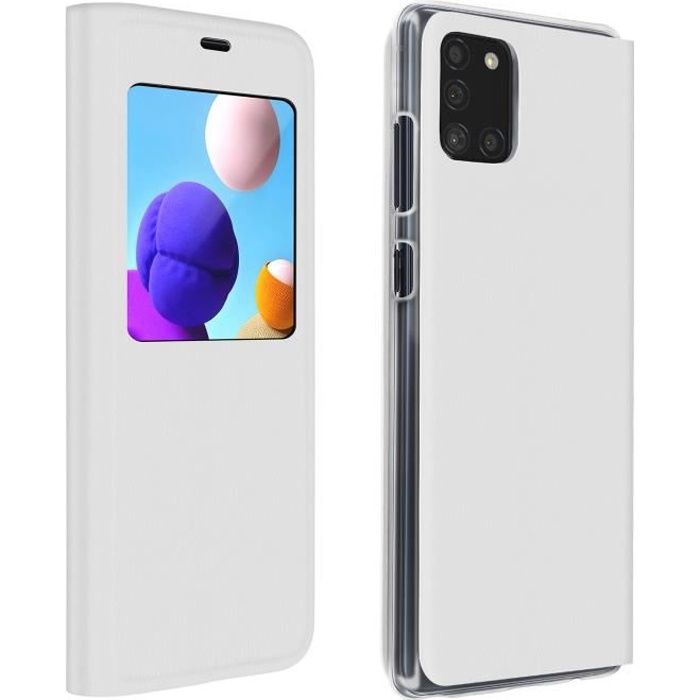 Étui Samsung Galaxy A21s Fenêtre d'Affichage Clapet Folio Ultra-fin blanc Blanc