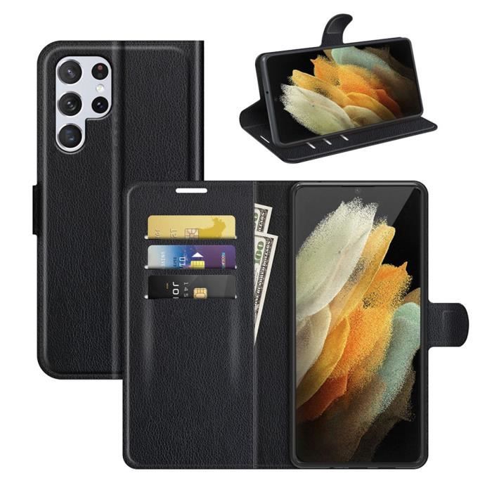 Housse Samsung Galaxy S22 Ultra 5G Noir en PU Cuir avec protection Anti-chute Support fonction Galaxy S22 Ultra