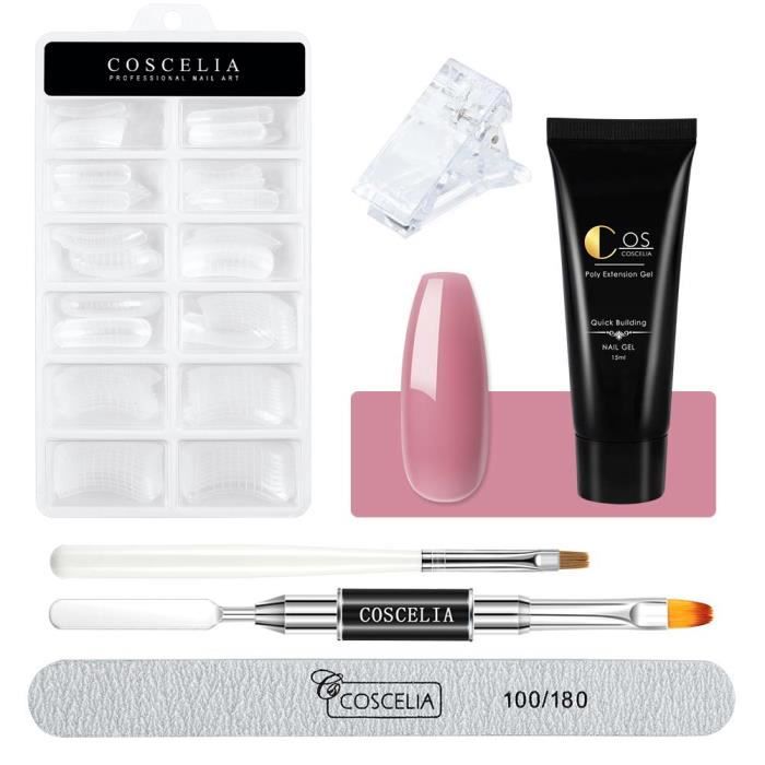 Kit Poly UV Gel Extension Quick Building Construction Gel Faux Ongle Moule Manucure Brosse Limes Nail Art Set Coscelia