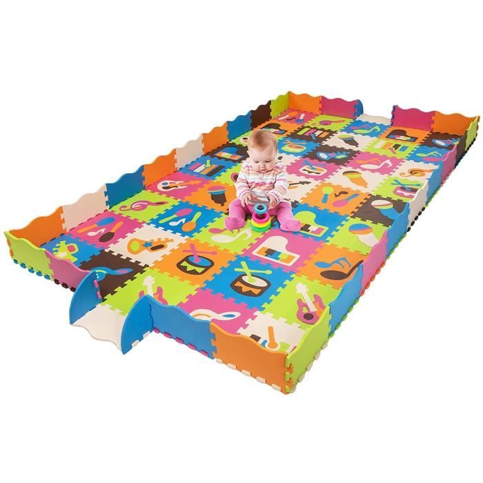 GOPLUS Tapis de Jeu,Tapis de Puzzle pour Bébé en Mousse EVA Non Toxique,Motifs Instruments Musicaux,125 Pcs
