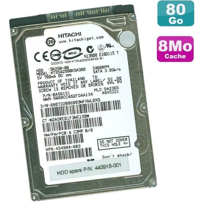 Disque Dur 80Go SATA 2.5\