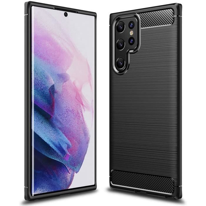 Coque Galaxy S22 Ultra Housse Silicone Effet Carbone Noir Antichocs