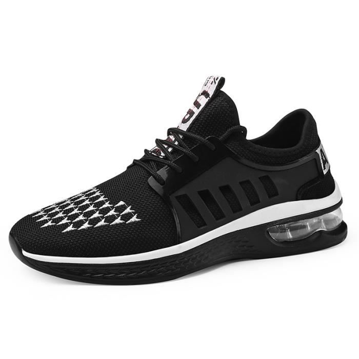 Basket Homme Maille Respirante Air Chaussures de Course Noir-blanc