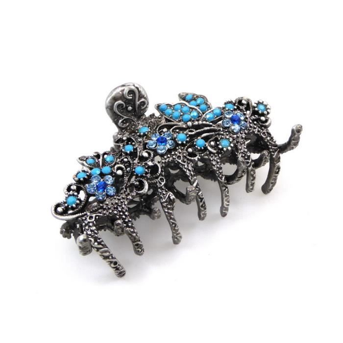Pince crabe cheveux métal vieilli et strass 8cm - bleu - RC003868