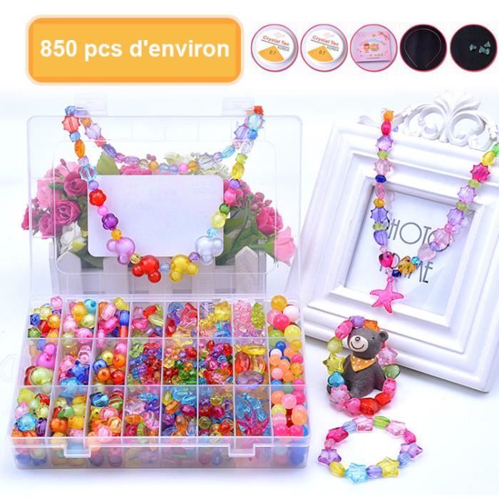 850pcs Perles en Acrylique DIY Kit pour Fabrication de Bijoux Collier Bracelets Bande Cheveux Enfant Jouets Éducatifs 3 à 18 ans