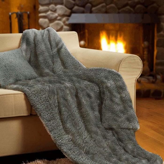 Plaid réversible extra doux gris 130x160cm CALINE 130 x 160 cm Gris