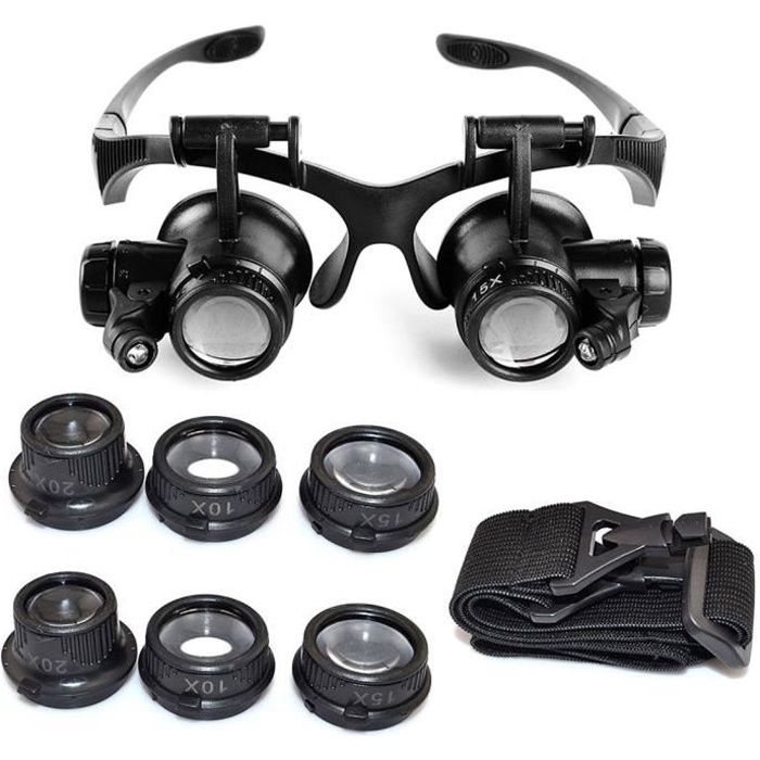 Loupe Agrandisseur Lunettes loupe LED Réglable pour Bijoutiers Horlogers Montre Réparation