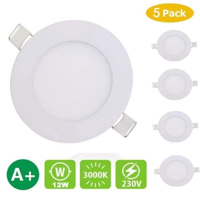 WS25397-Lot de 5 Spot Encastrable LED Downlight Panel Extra-Plat 12W Blanc Chaud 3000K -3500K