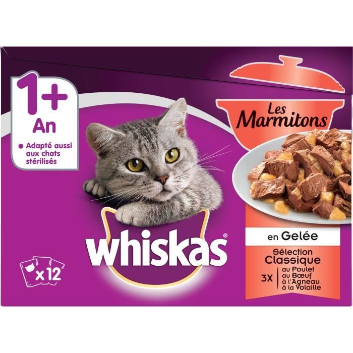WHISKAS Les Marmitons Sachets fraîcheur en geléee - 4 variétés - Pour chat - 12 x 85 g