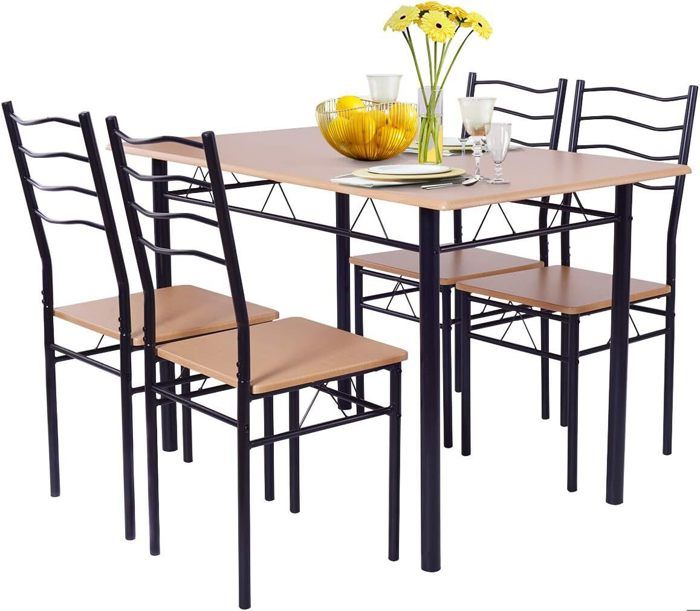 Ensemble Table à Manger Carrée 70x70 Cm + 4 Chaises - Design Moderne En MDF Et Acier - Noir Effet Chêne - Montage Facile - Pour Petits Espaces - 9