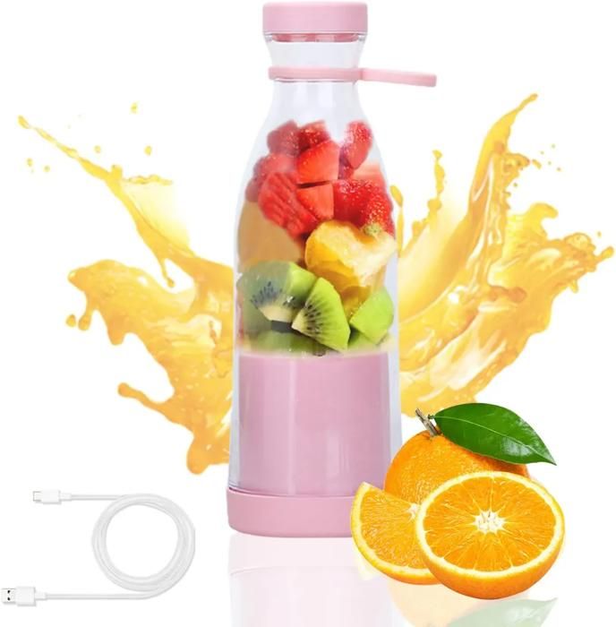 Mini Mixeur Portable 450 Ml Rose - Blender à Smoothies, Jus Et Shakes USB Rechargeable Avec 6 Lames Inox