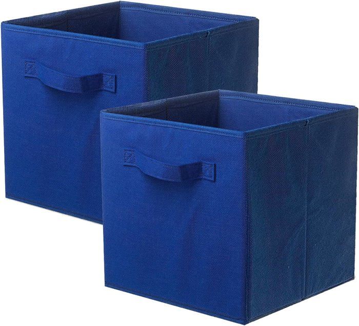 Lot de 2 Boites de rangement en tissu l.31 x h. 15 cm - Gris anthracite