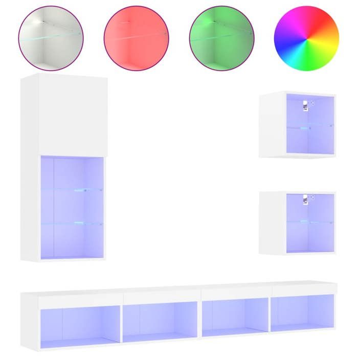 Ensemble Meuble TV murales avec LED - 5 pcs - blanc bois dingénierie LL251295 Ensemble Meuble TV murales avec LED - 5 pcs - blanc bois dingénierie LL251295