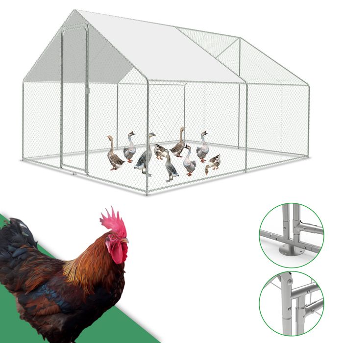 Meilleurs prix pour Eulenke Enclos Poulailler - Grand Enclos Poule Oie Métal Bâche Imperméable Toit Pointe 3x3x2m pour la volaille POULAILLER