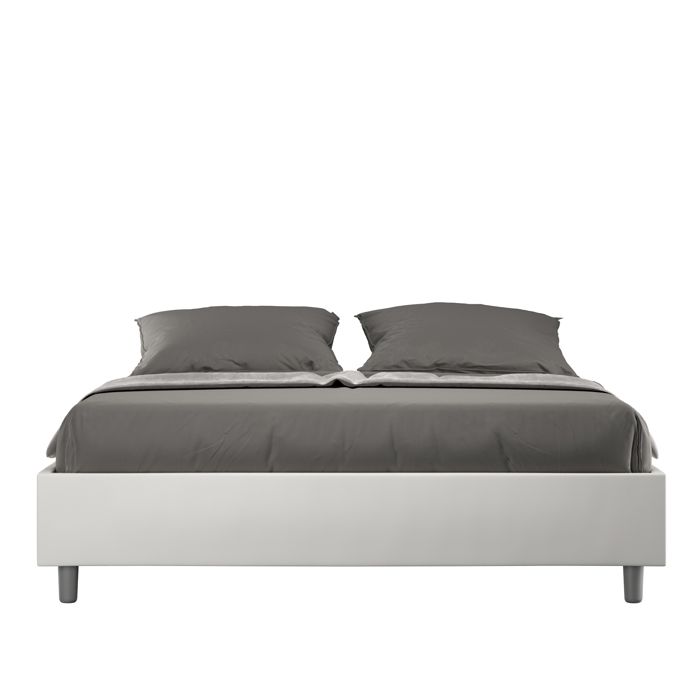 Lit coffre - Ityhome - Azelia - 160x190 cm - Similicuir blanc - Sommier inclus