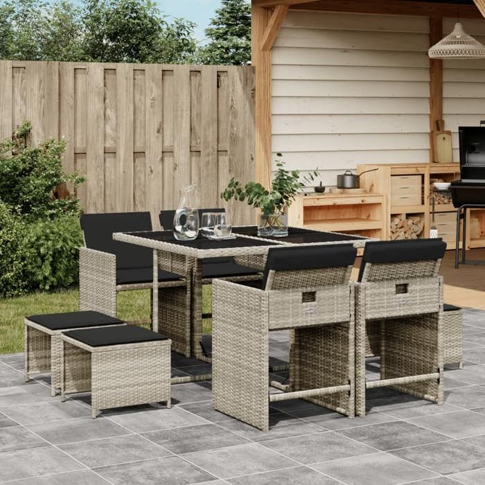 vidaXL Ensemble à Manger de Jardin avec Coussins 9 pcs Table et Chaise de Terrasse Meubles de Patio Mobilier dExtérieur 3211139
