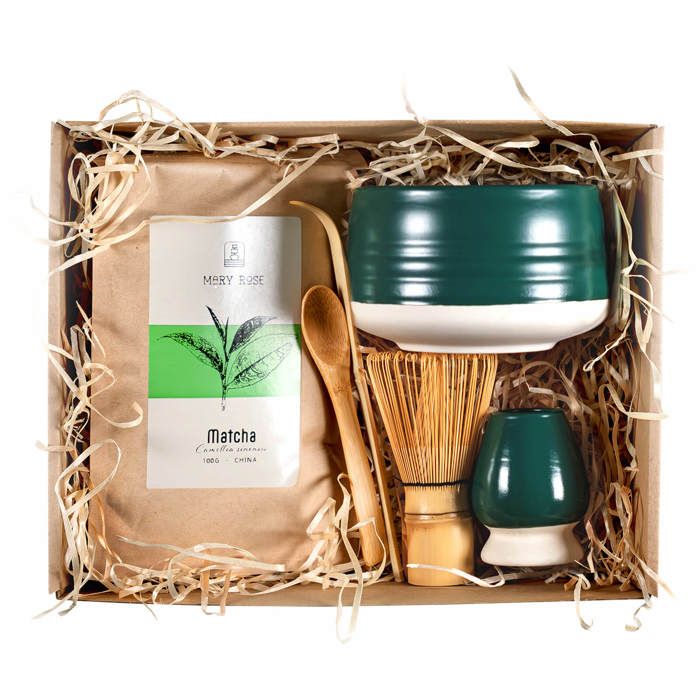 Matcha Kit Coffret Cadeau Poudre Thé 100g Bol Mori 500 ml Bambou Chasen Fouet