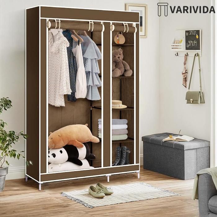 VARIVIDA PENDERIE 1X Armoire en tissu non-tissé penderie détachable (brun)