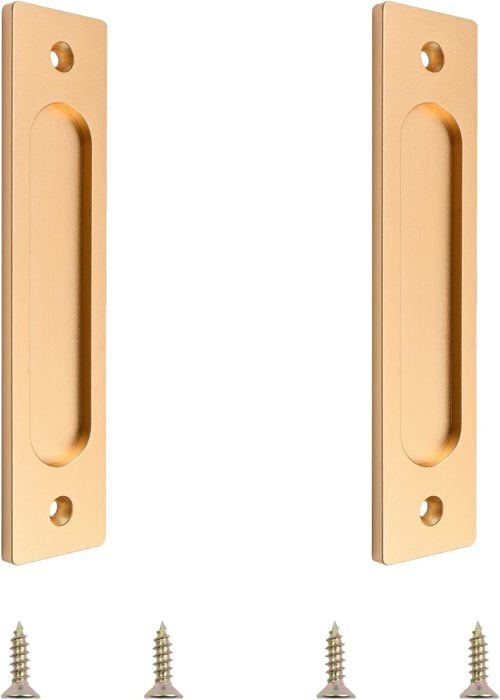 Poignée de porte coulissante rectangulaire poignée de porte coulissante encastrée en aluminium (Or mat 2 pièces)